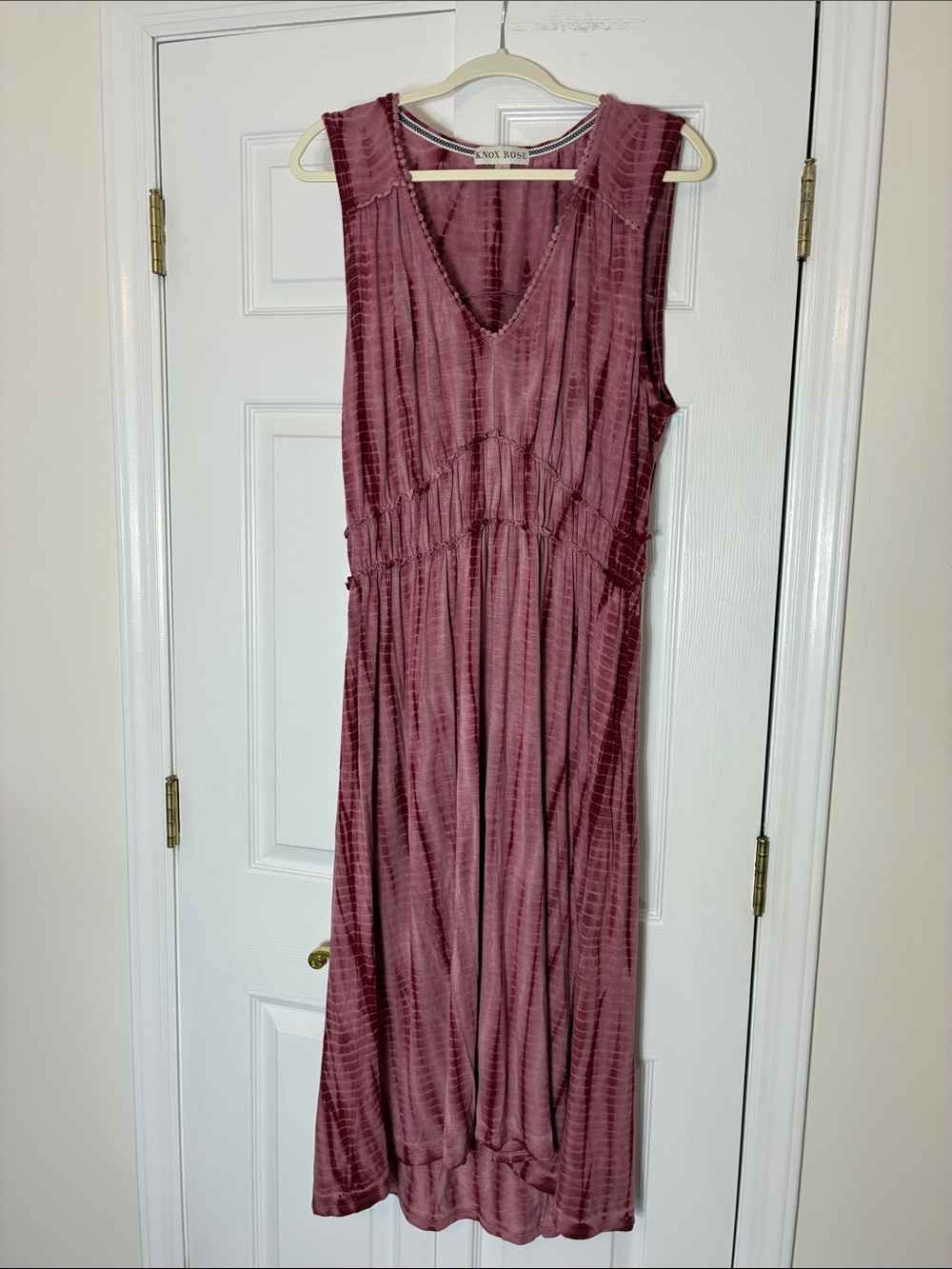 Knox Rose Mauve Tie Dye Style V-Neck Maxi Dress, size L